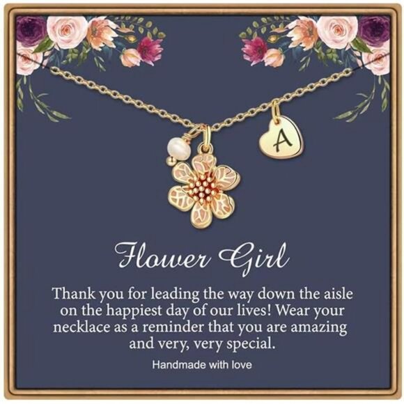 Gold Heart Initial Necklace for Girls 14K Gold Plated Wedding Flower Girl Gift - Picture 1 of 7